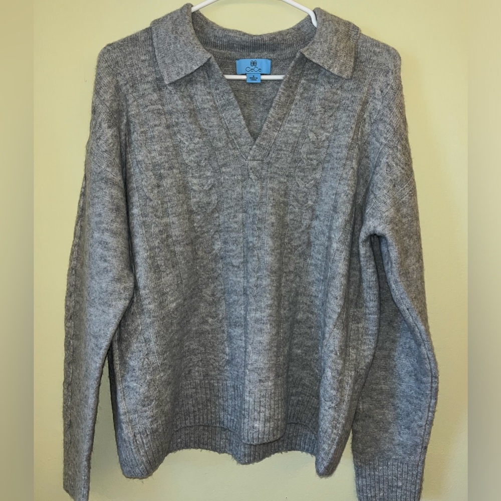 Grey Collared Knit Sweater